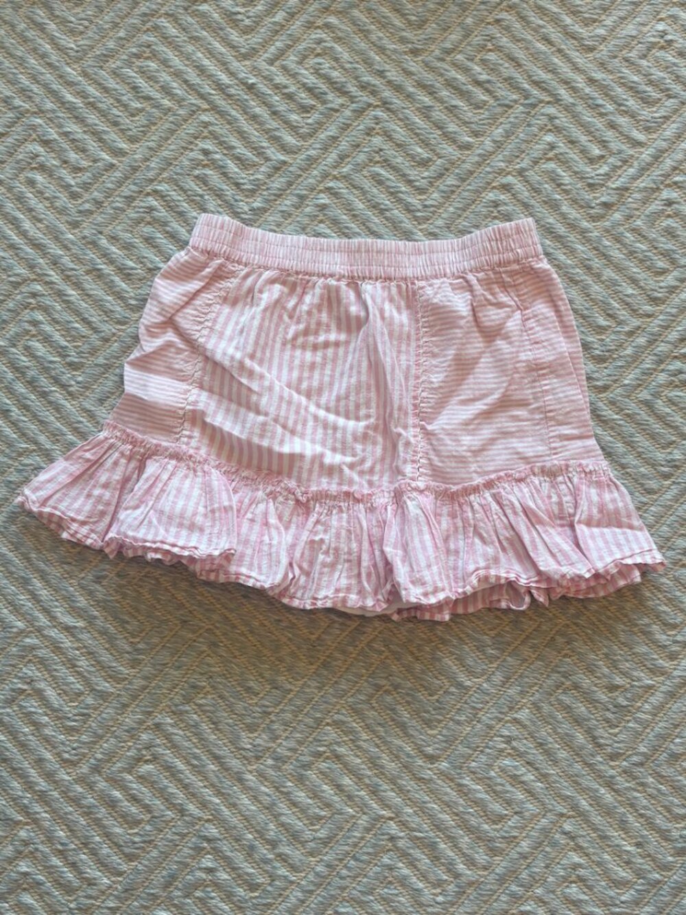 LoveShackFancy Pink & White Striped Ruffle Mini Skirt 🎀